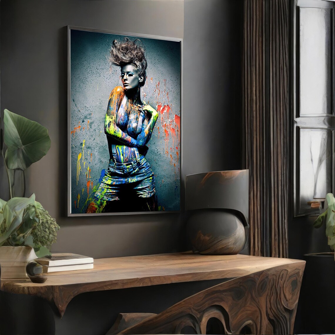 Body Painted Woman in Neon Splashes Pop Art Fashion Photography Poster - Image 4