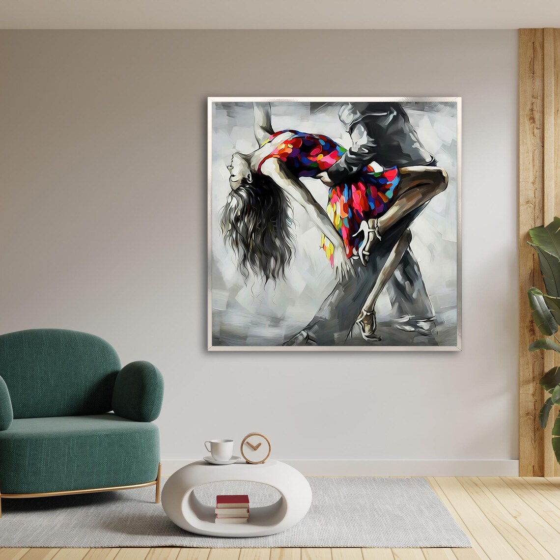 Tango Dancers Passionate Dip Colorful Dress Dance Painting Poster - Image 3