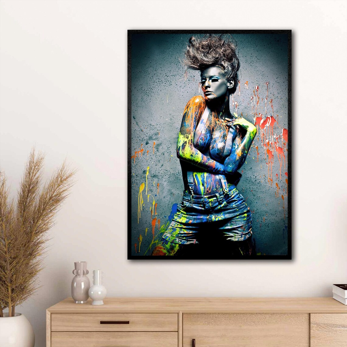 Body Painted Woman in Neon Splashes Pop Art Fashion Photography Poster - Image 3