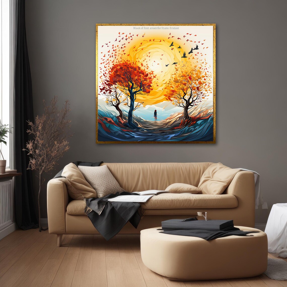 Girl in Bird Dress Among Birds Vibrant Colorful Nature Art Poster - Image 3