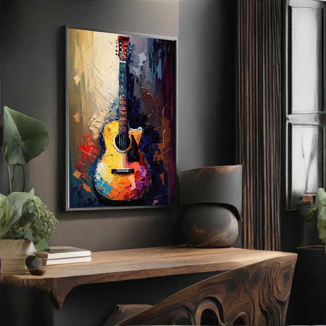 Vibrant Abstract Acoustic Guitar Colorful Music Painting Gift Poster - Image 4
