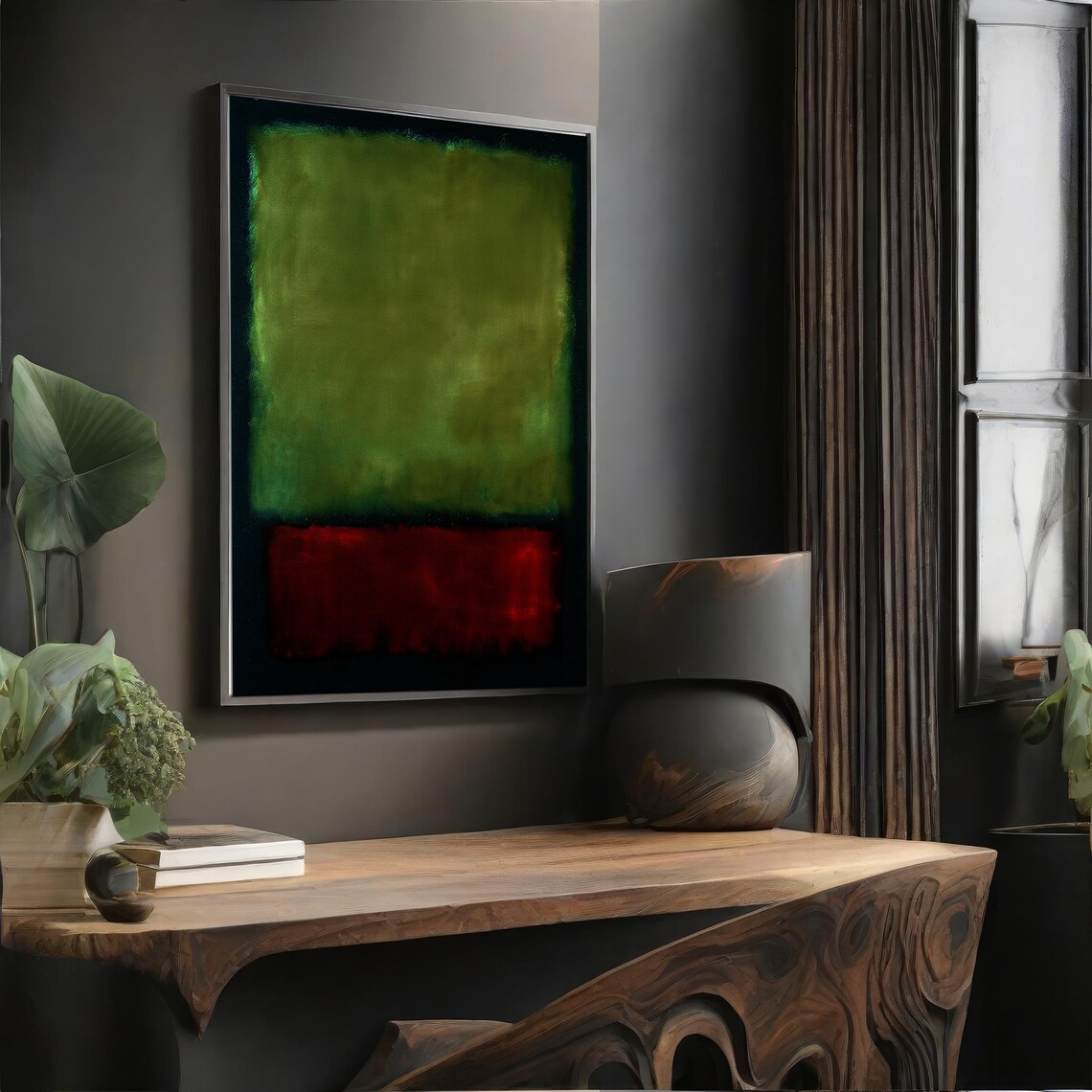 Mark Rothko Style Green and Red Color Field Abstract Painting Wall Art - Image 4