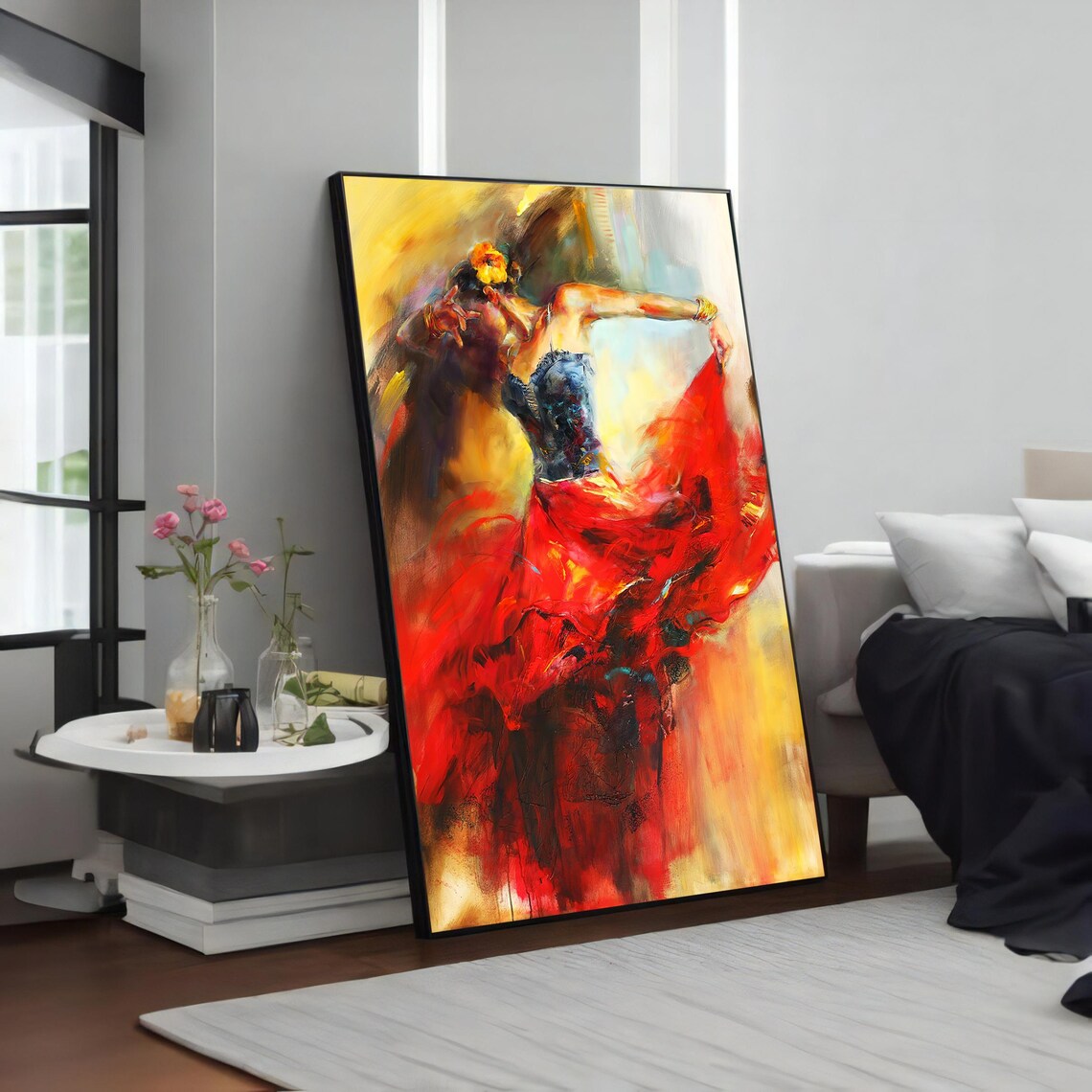 Passionate Flamenco Dancer in Red Dress Vibrant Spanish Dance Painting Poster - Image 4