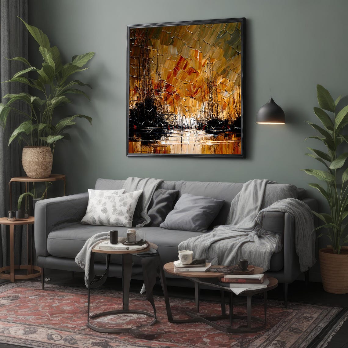 Tall Ships Harbor Sunset Impressionist Gold Seagulls Painting Poster - Image 4