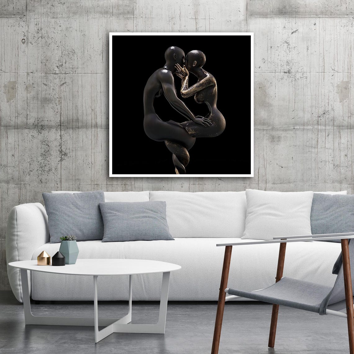 True Love Embracing Couple Bronze Sculpture Black Art Poster - Image 3