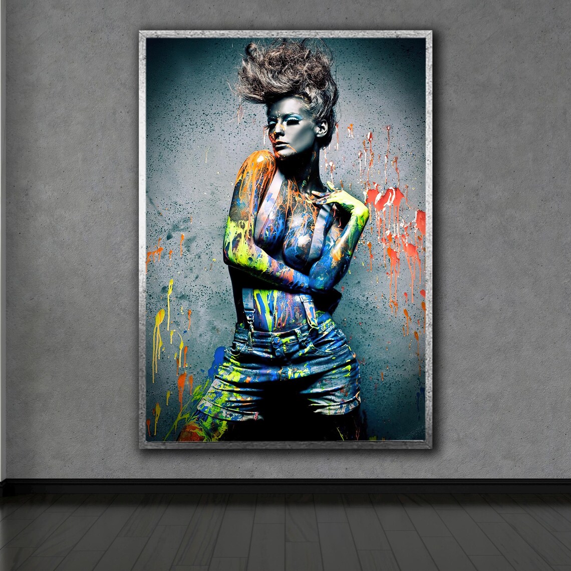 Body Painted Woman in Neon Splashes Pop Art Fashion Photography Poster - Image 2