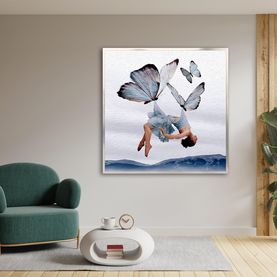 Butterfly Wings Woman Falling Dream Surreal Clouds Art Poster - Image 3