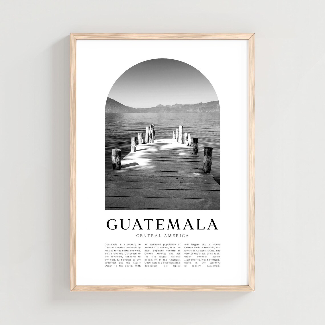 Guatemala Central America Wooden Pier Calm Lake Mono Photo Poster