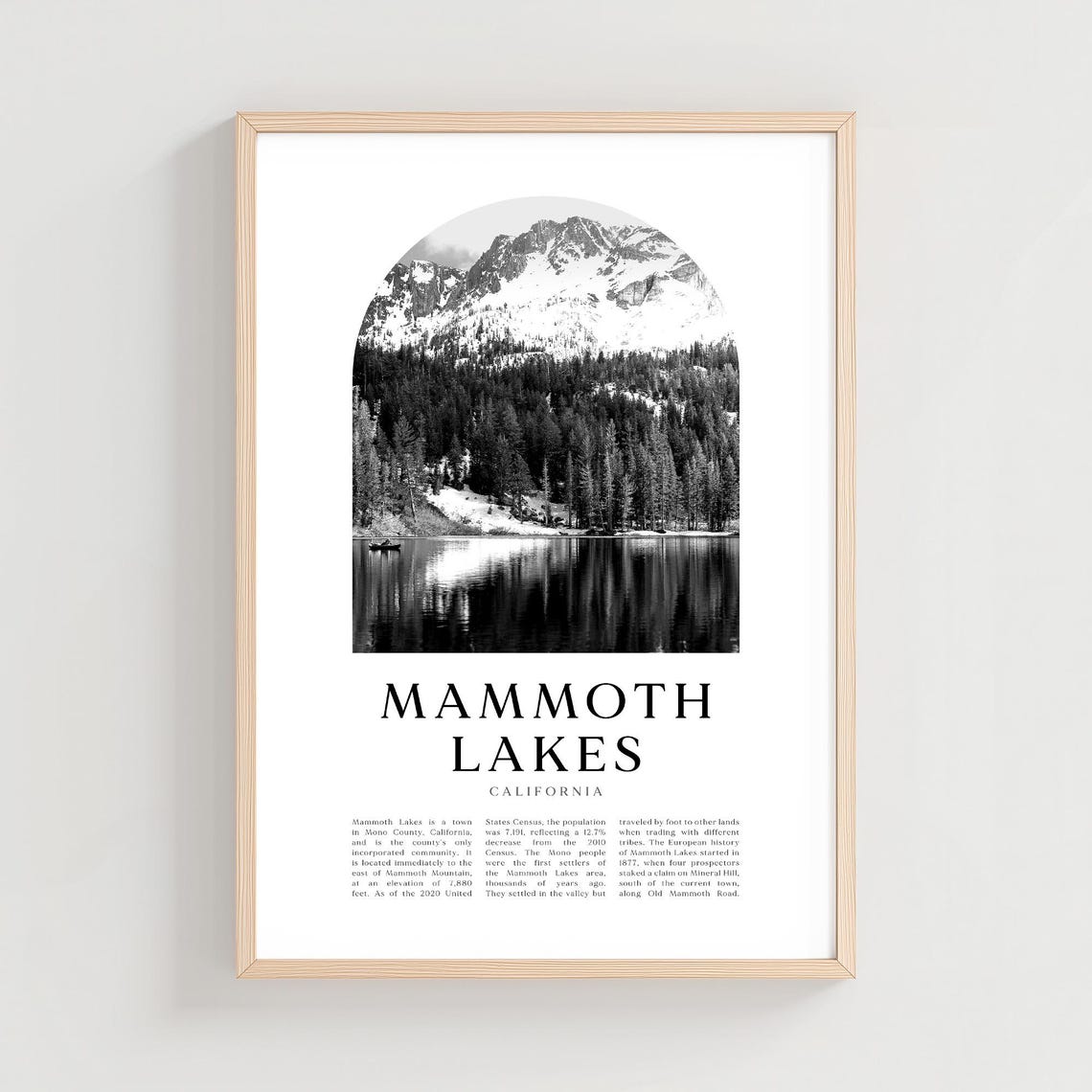 Mammoth Lakes California Snowy Peaks Lake Black and White Photo Poster