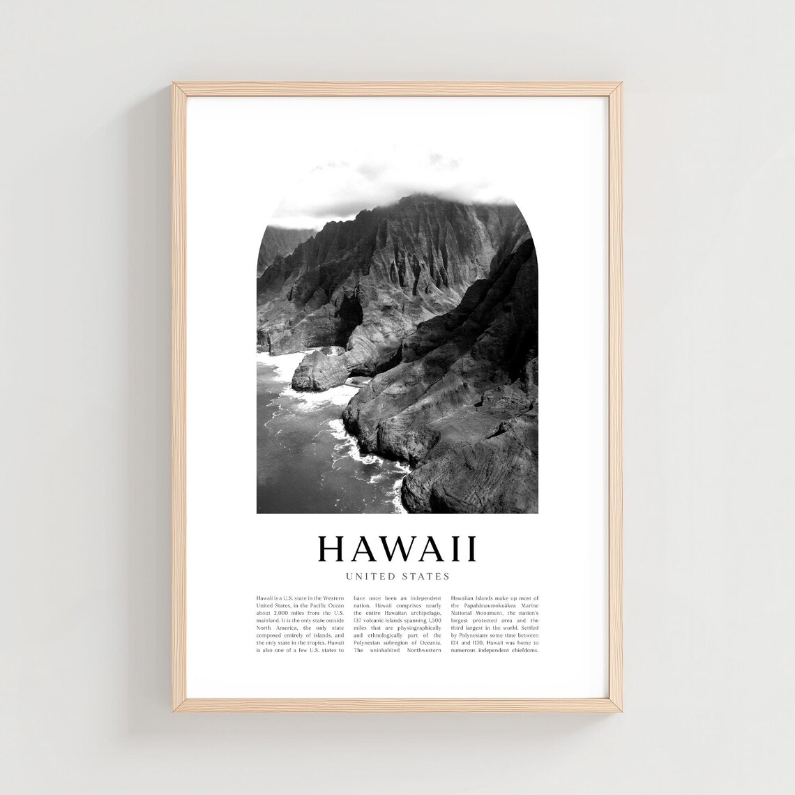 Hawaii Na Pali Coast Sea Cliffs Black White Photo Travel Poster