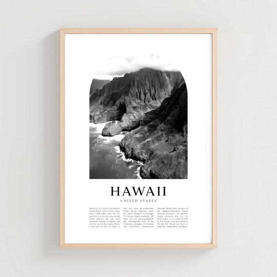 Hawaii Na Pali Coast Sea Cliffs Black White Photo Travel Poster