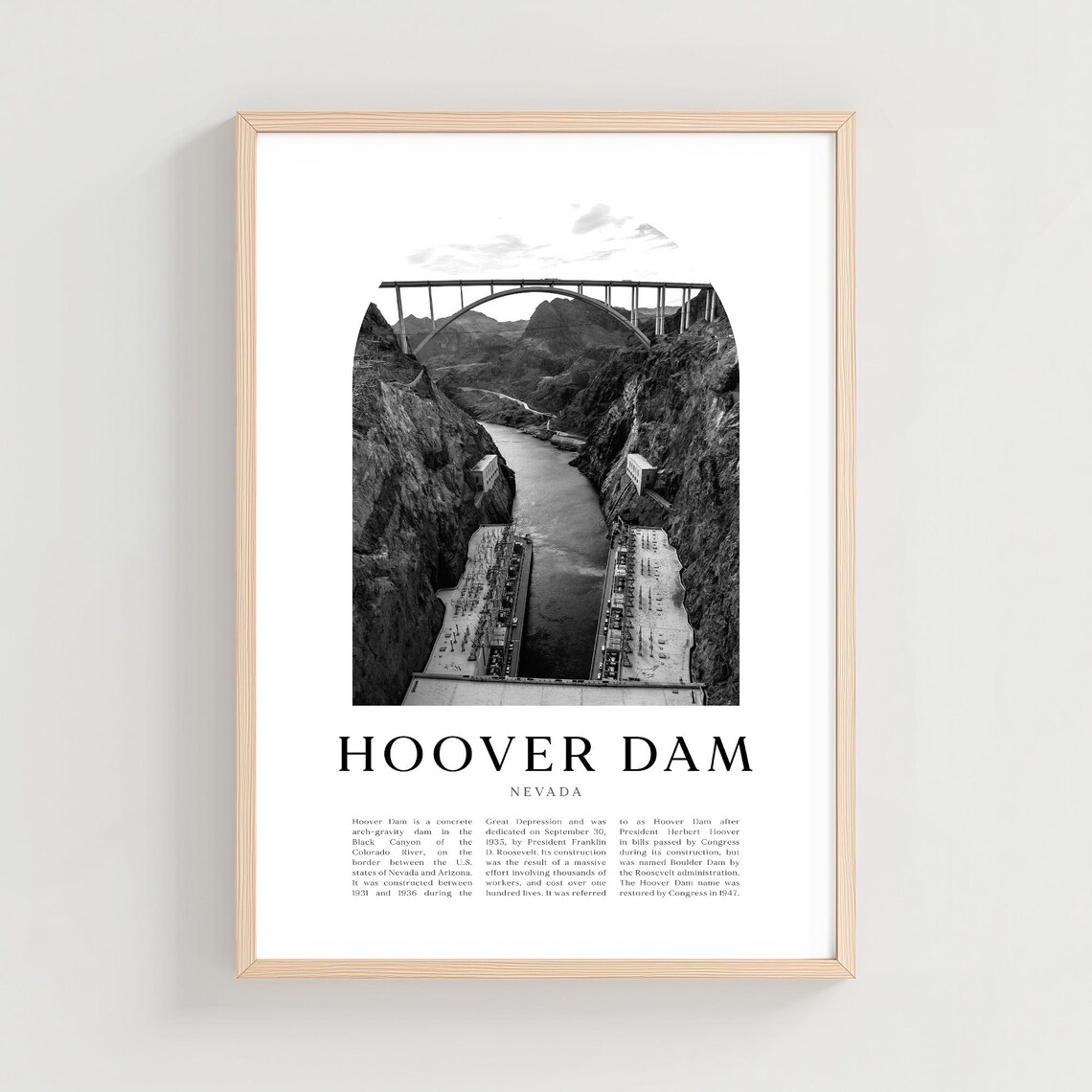 Hoover Dam Nevada Black and White Engineering Landmark Photo Travel Poster