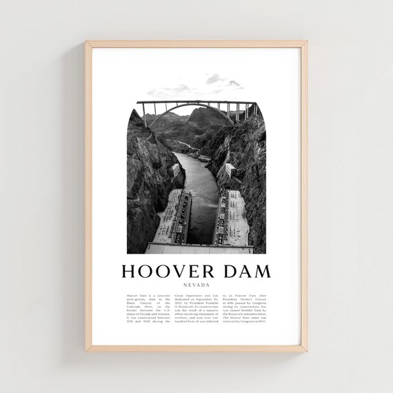 Hoover Dam Nevada Black and White Engineering Landmark Photo Travel Poster