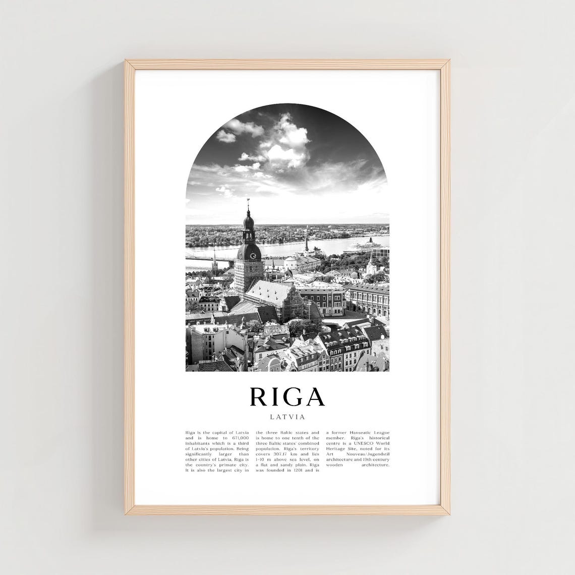 Riga Latvia Old Town Aerial Black and White Photo Poster Edition