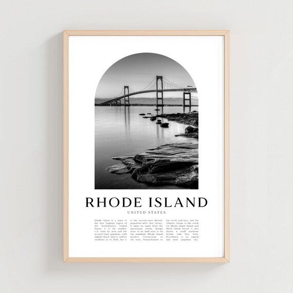 Rhode Island Bridge Black and White Photo Print with State Description