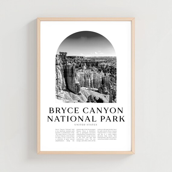 Bryce Canyon Utah Hoodoos Black and White National Park Poster