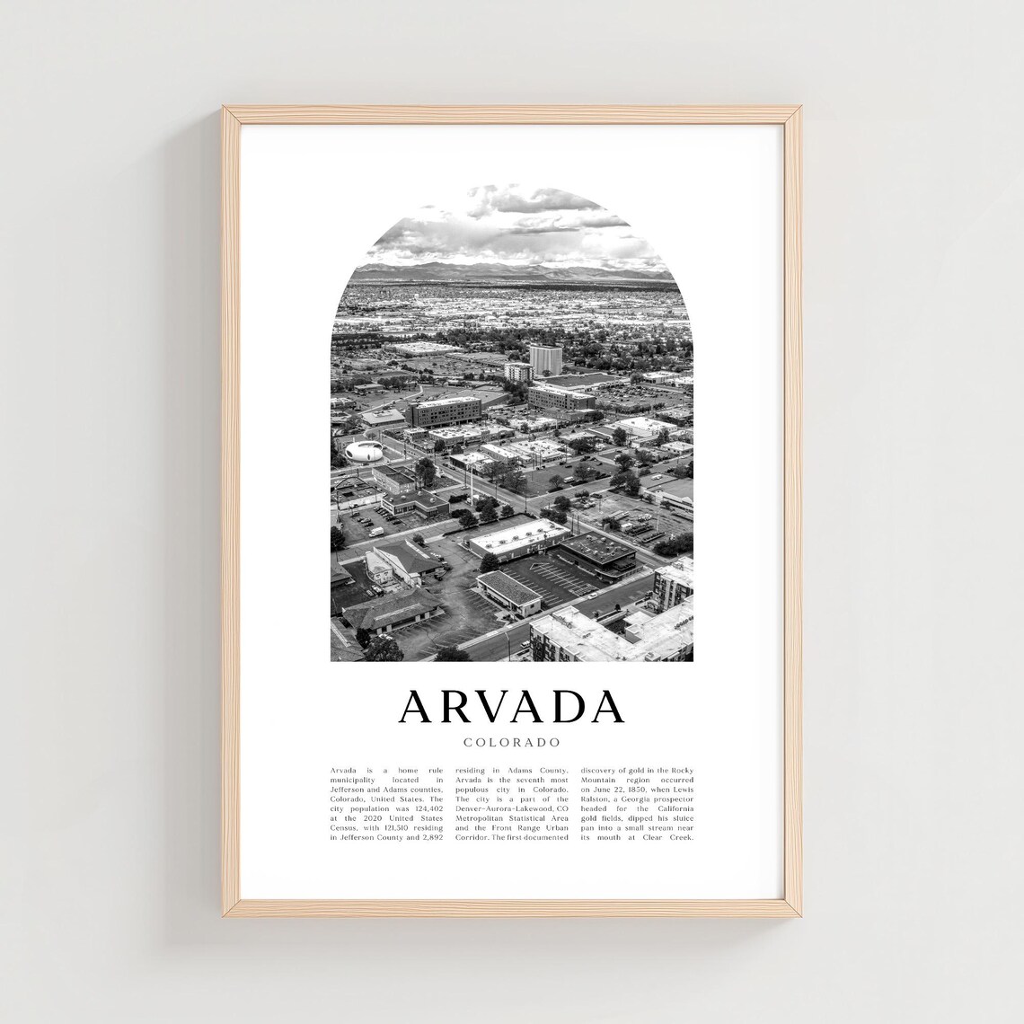 Arvada Colorado Black and White Aerial City Photo Travel Poster