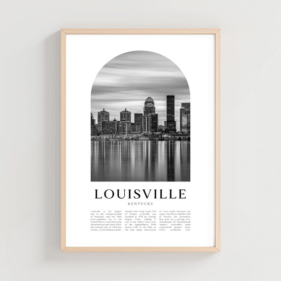 Louisville Kentucky Black and White River Skyline Arch Photo Art Poster