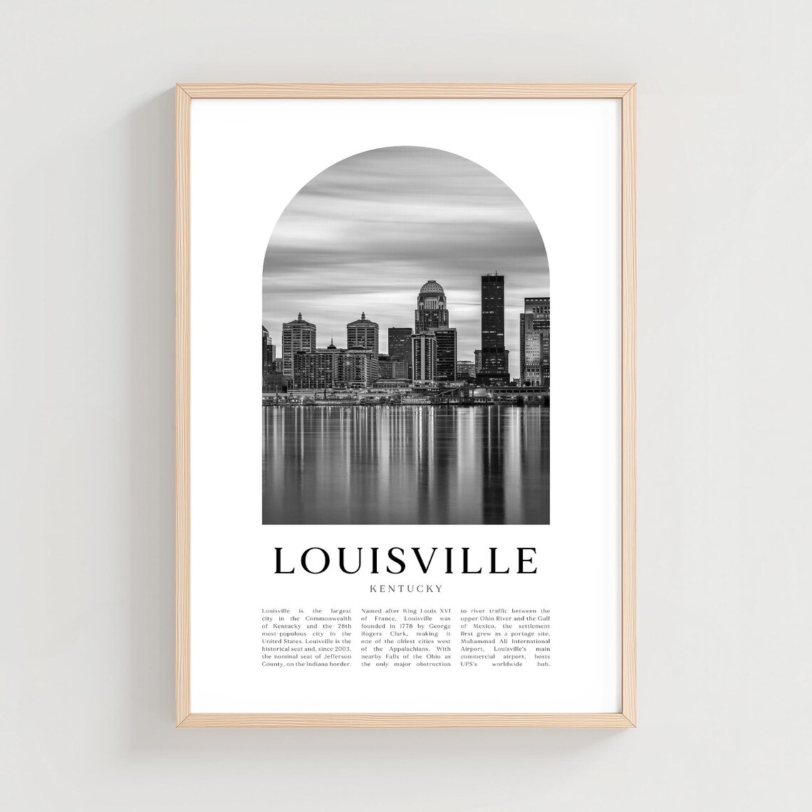 Louisville Kentucky Black and White River Skyline Arch Photo Art Poster