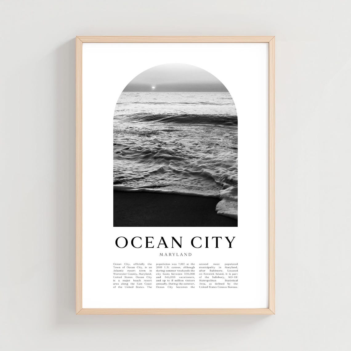 Ocean City Maryland Black And White Surf Waves Sunset Photo Poster
