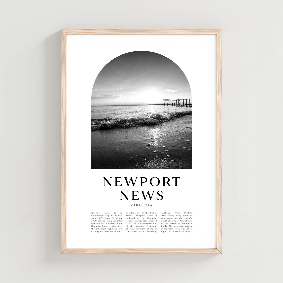 Newport News Virginia Waterfront Waves Black and White Poster