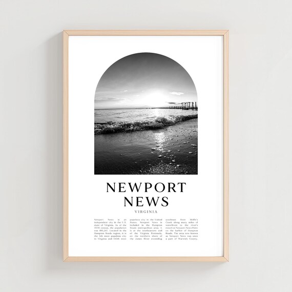 Newport News Virginia Waterfront Waves Black and White Poster