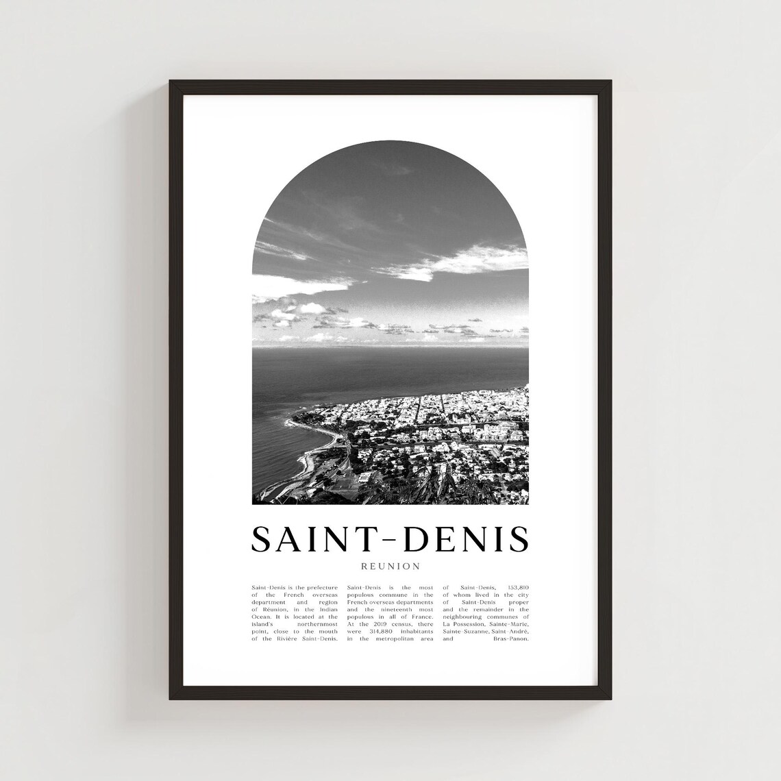 Saint Denis Reunion Coastal City Aerial Black and White Photo Poster