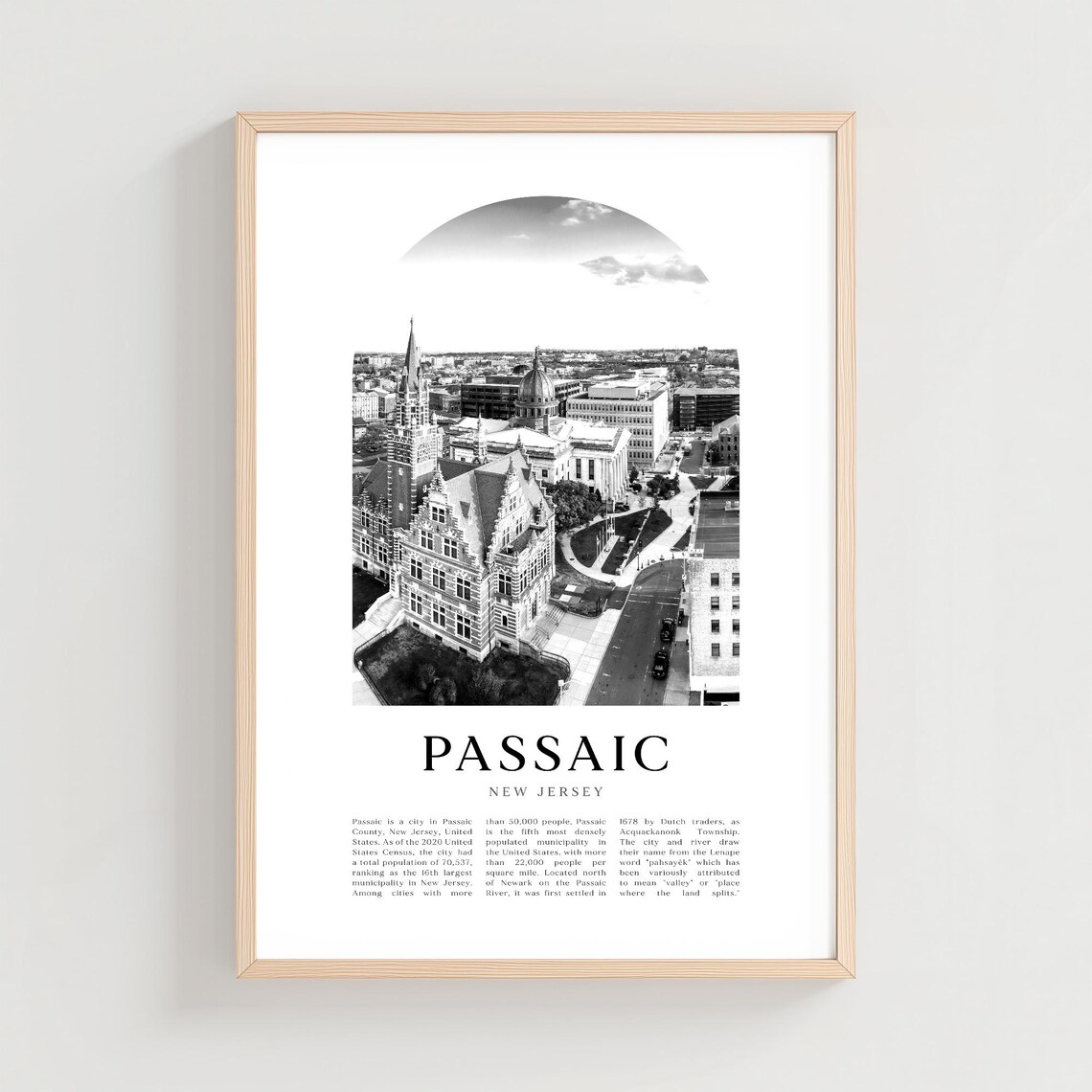Passaic New Jersey Monochrome Aerial View of Historic City Poster