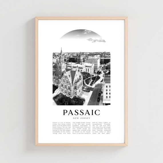 Passaic New Jersey Monochrome Aerial View of Historic City Poster