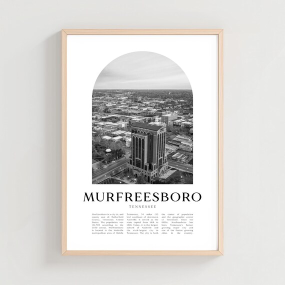 Murfreesboro Tennessee Black and White Aerial City Photo Poster
