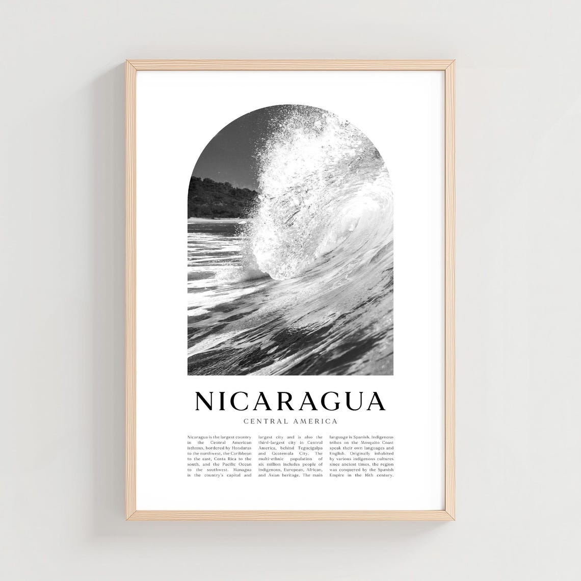 Nicaragua Central America Black And White Ocean Wave Surf Photo Poster