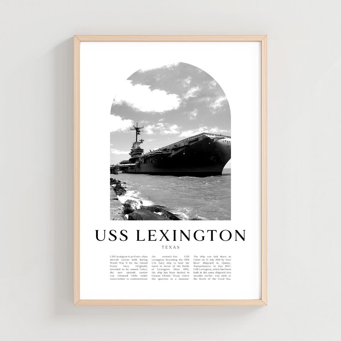 USS Lexington Texas Aircraft Carrier Black White Photo Poster