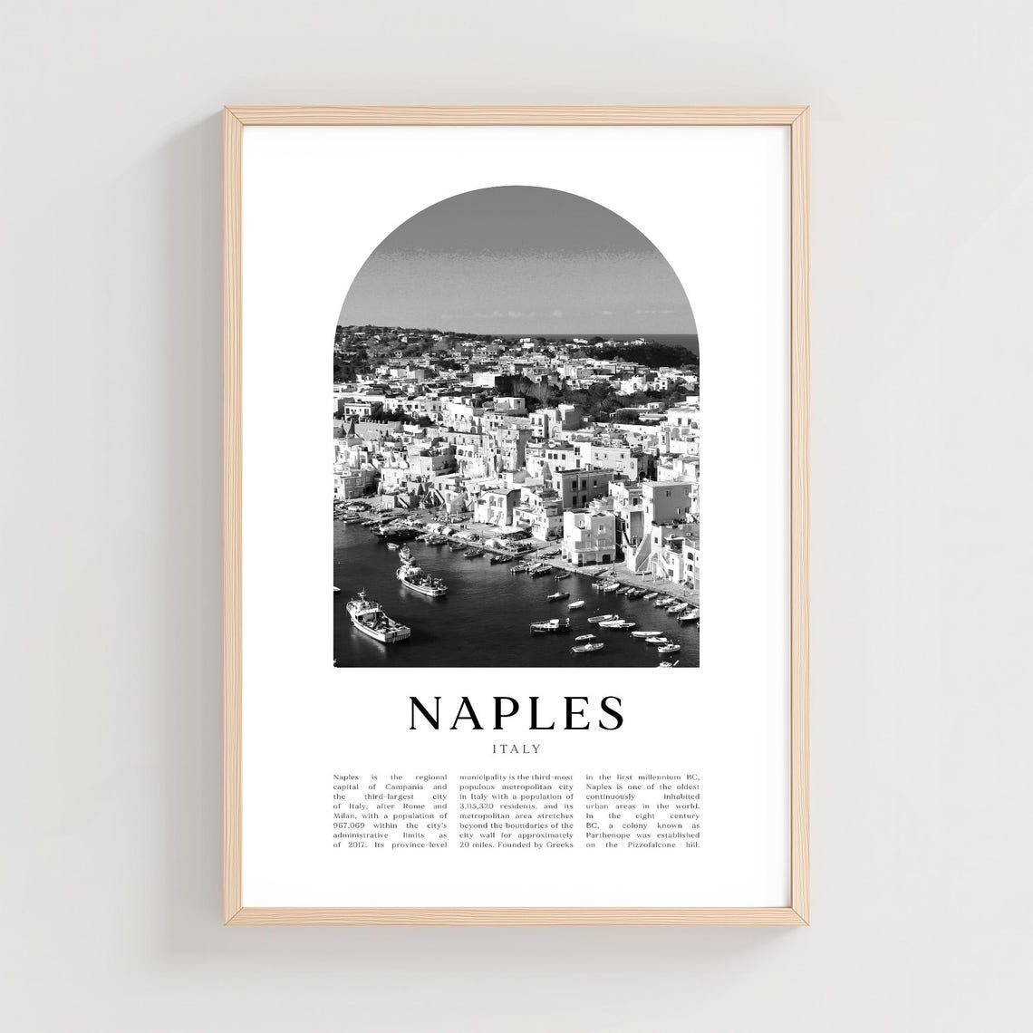 Naples Italy Harbor Black and White Photography Poster Edition