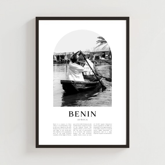 Benin Africa Stilt Village Boat Rower Black and White Photo Poster