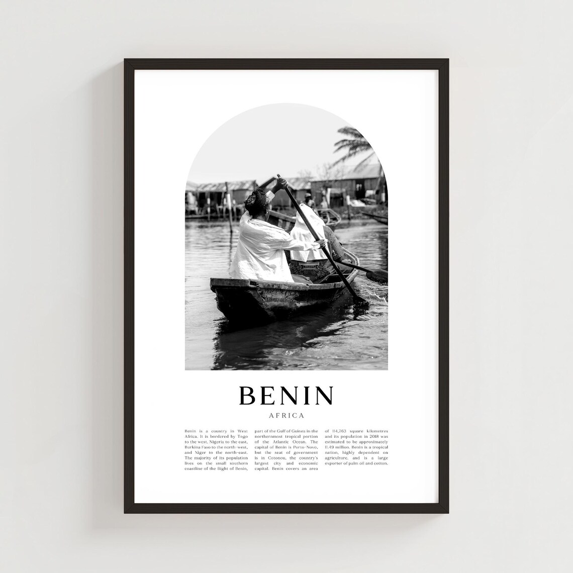 Benin Africa Stilt Village Boat Rower Black and White Photo Poster