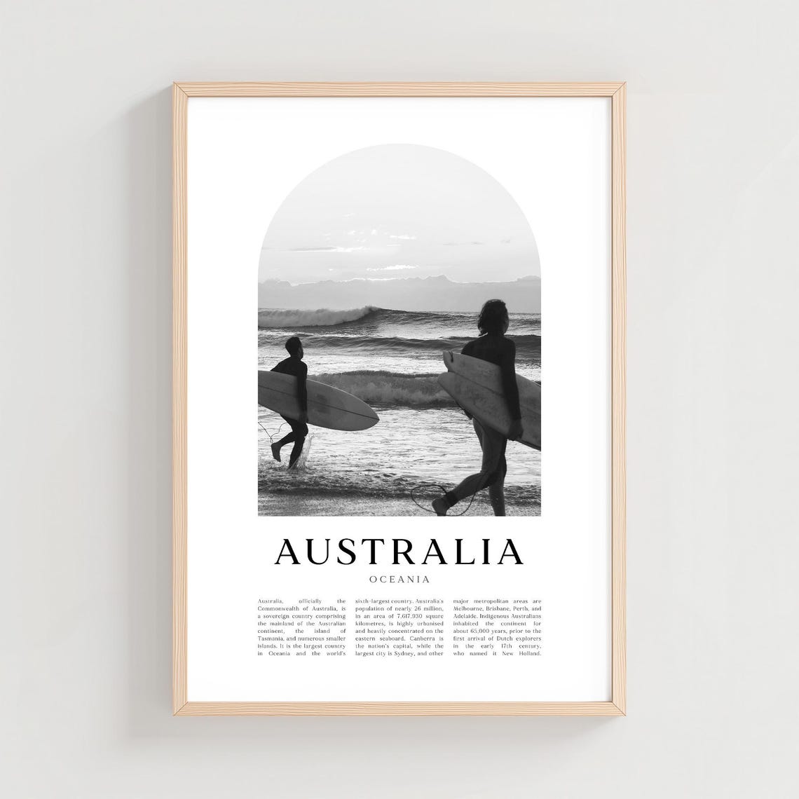 Australia Surfers Sunset Silhouettes Black White Arch Photo Print