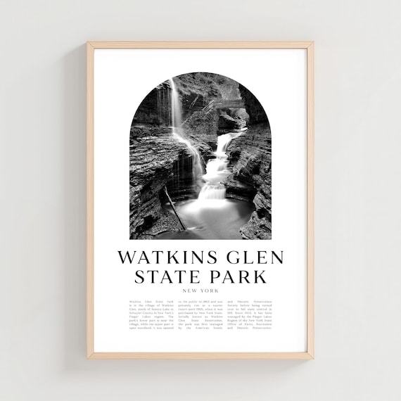 Watkins Glen State Park Waterfall Gorge Black White Nature Poster