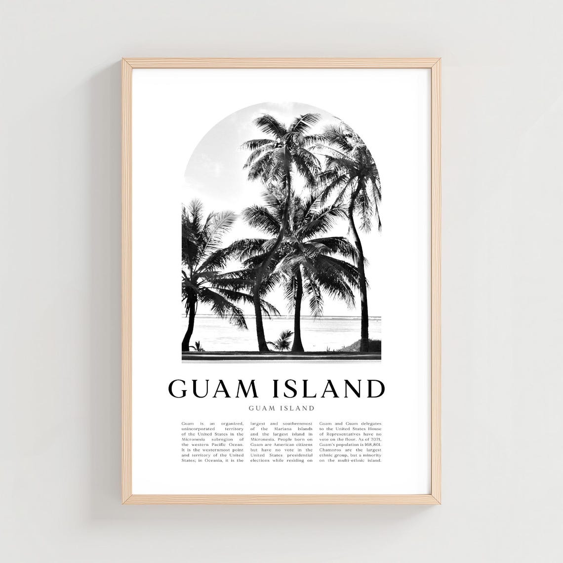 Guam Island Palm Trees Beach Tropical Black White Travel Poster