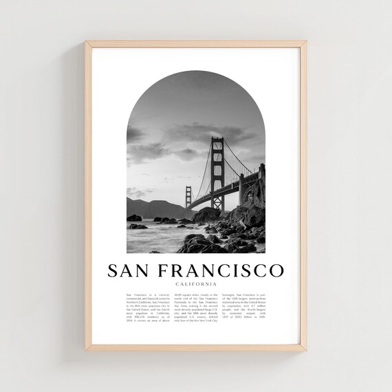San Francisco Golden Gate Bridge Black and White Travel Poster