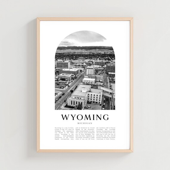 Wyoming Michigan Downtown Aerial Black White Arch Photo Poster