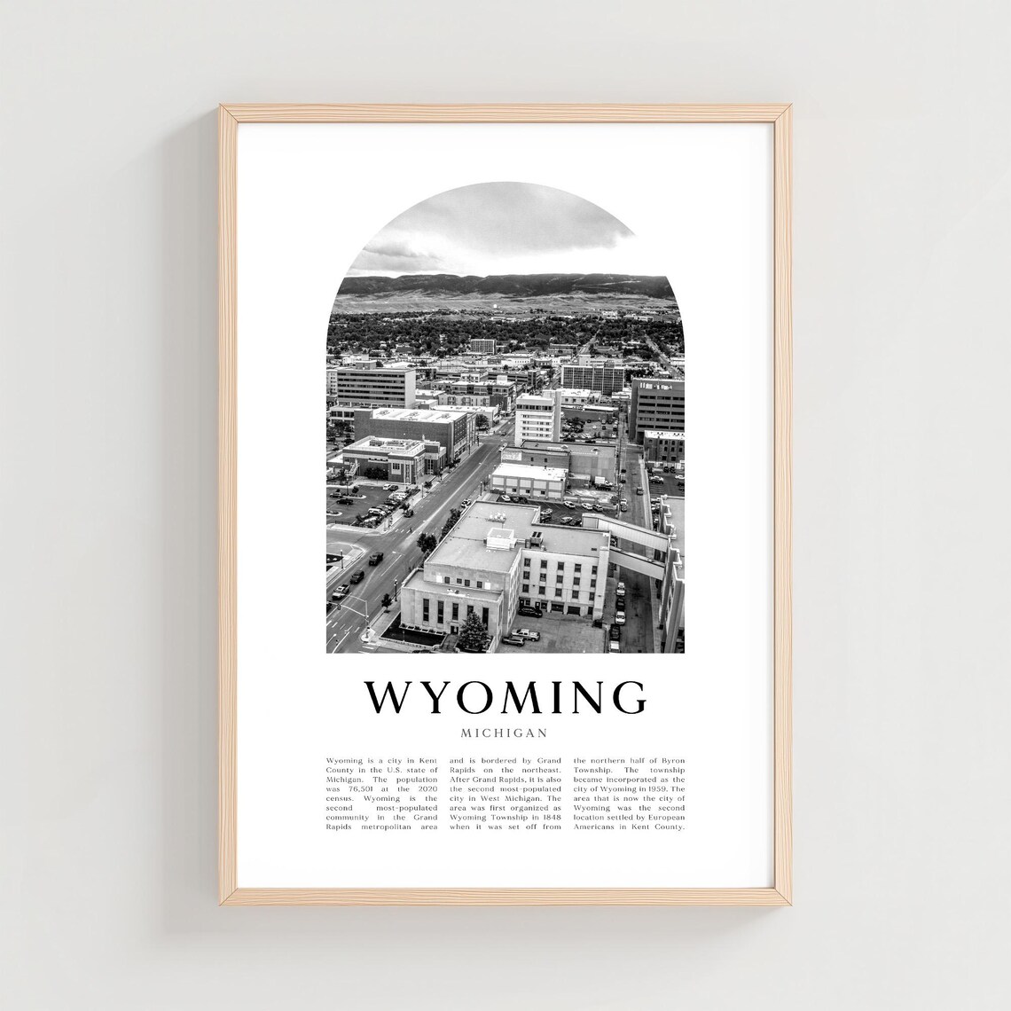 Wyoming Michigan Downtown Aerial Black White Arch Photo Poster