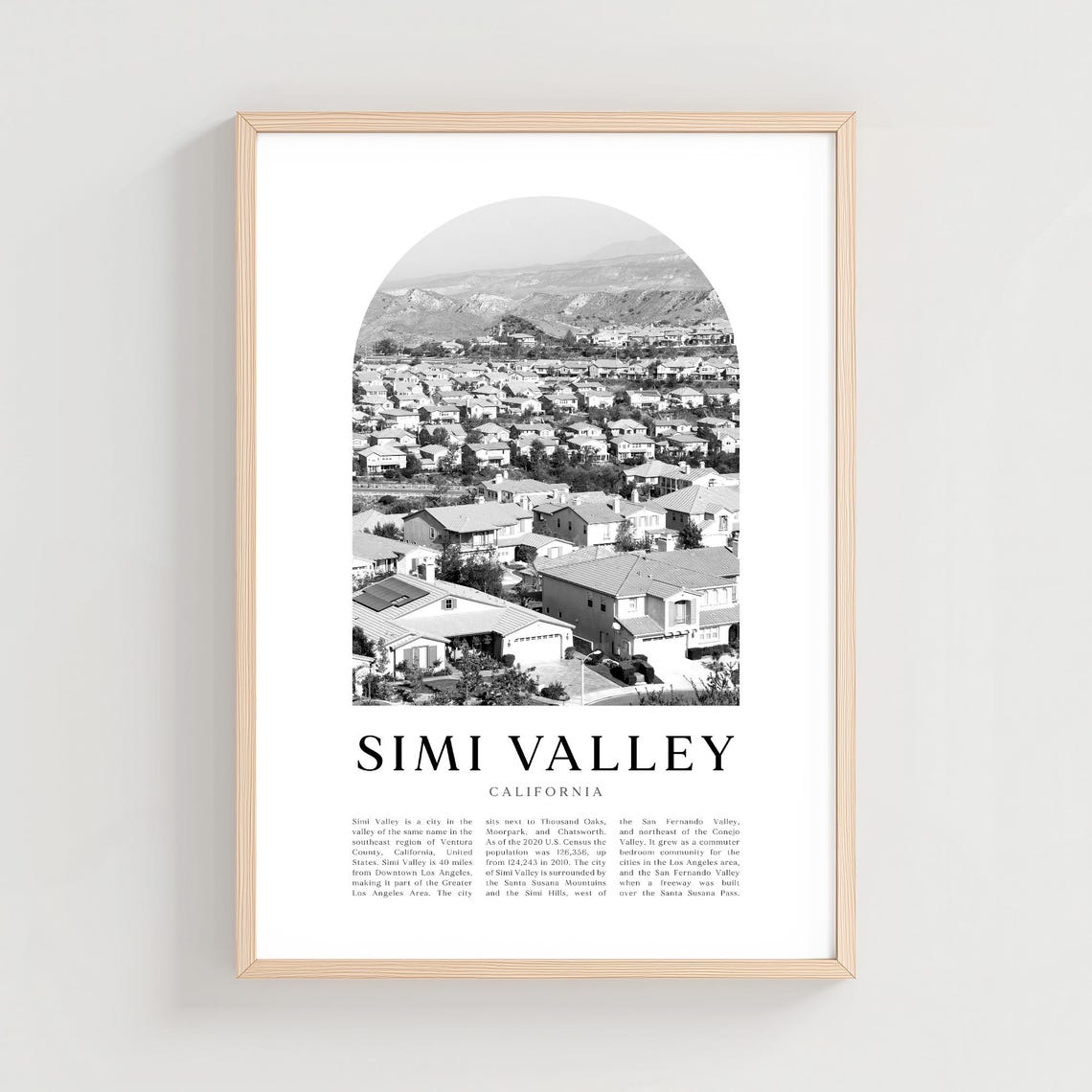 Simi Valley California Suburban Aerial Black White Photo Poster
