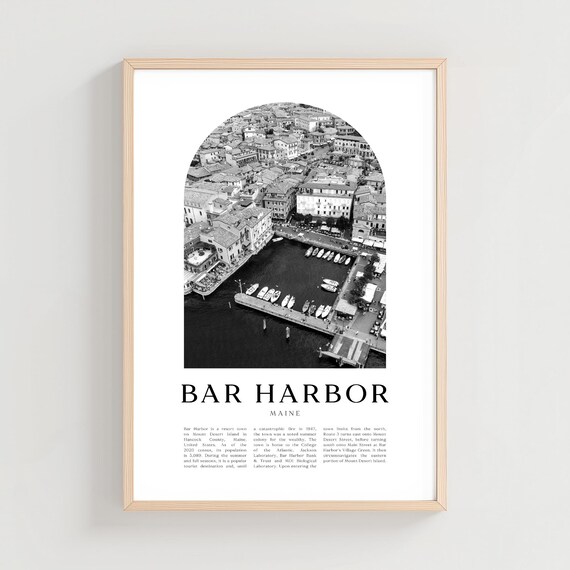 Bar Harbor Maine Harbor Aerial Black And White Boats Photo Poster
