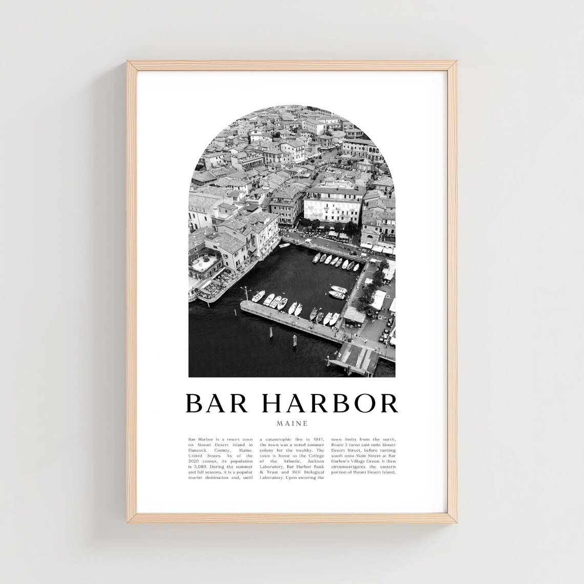 Bar Harbor Maine Harbor Aerial Black And White Boats Photo Poster
