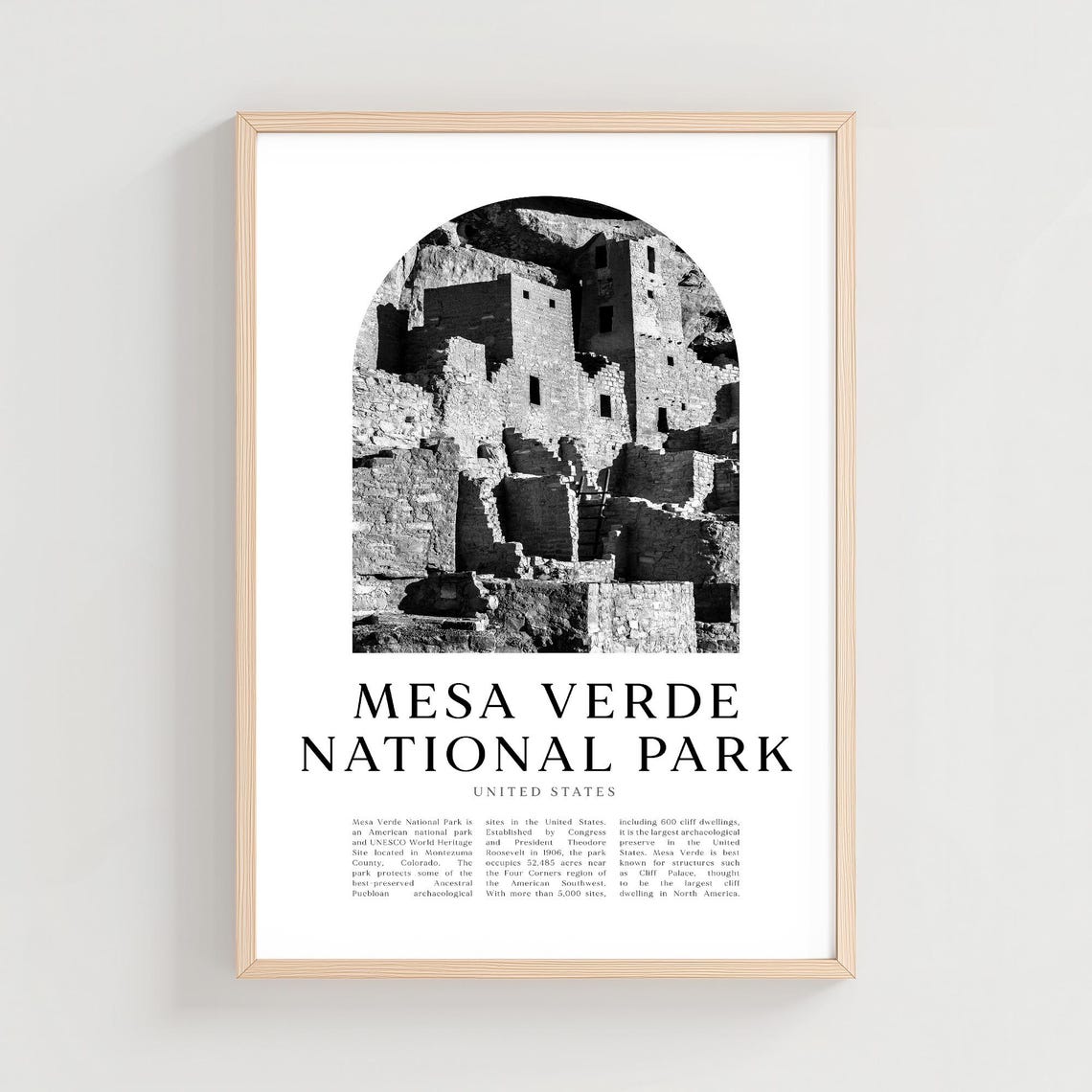 Mesa Verde National Park Cliff Dwellings Black White Photo Poster