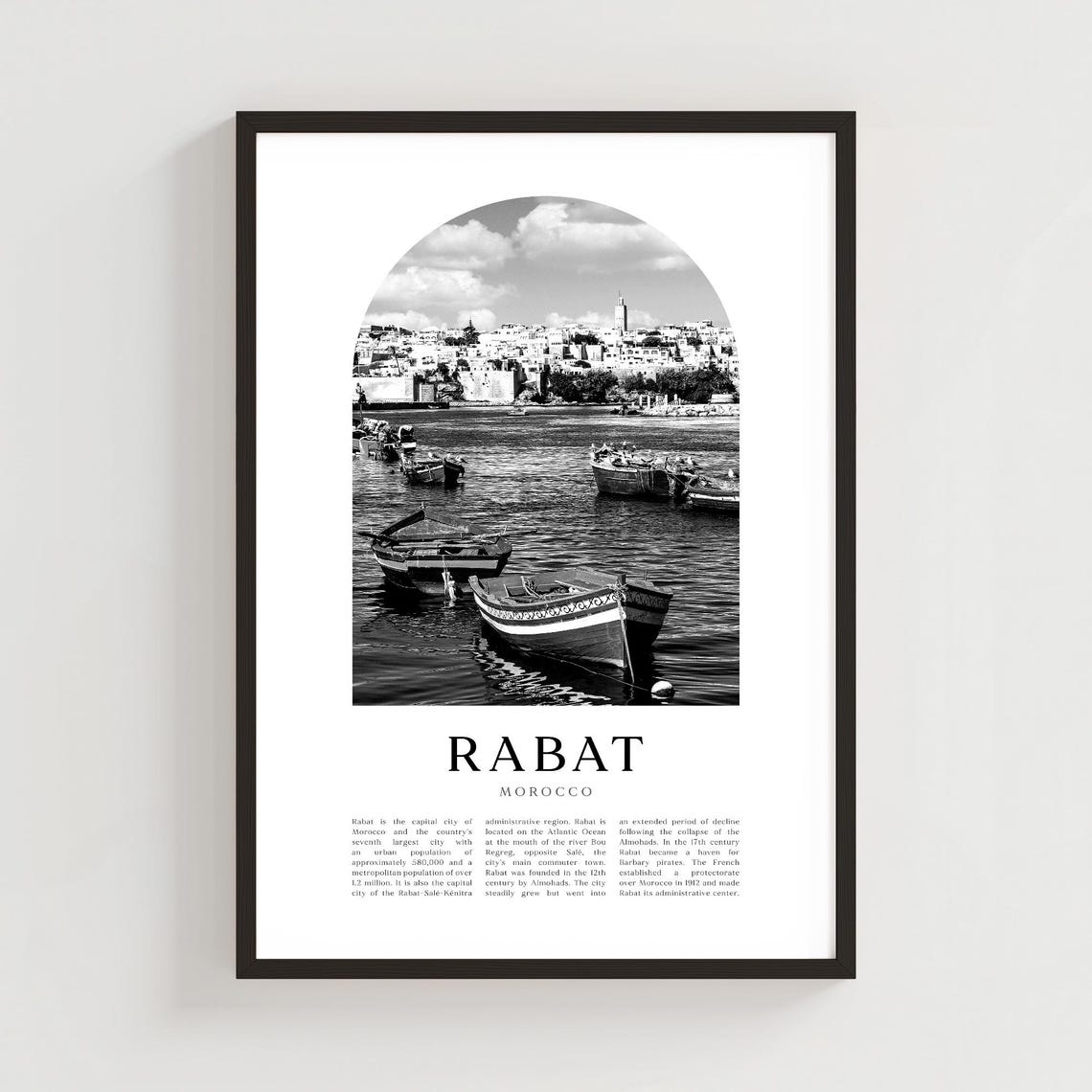 Rabat Morocco Harbor Boats Black and White Photography Poster