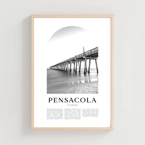 Pensacola Florida Fishing Pier Black and White Minimalist Photo Poster