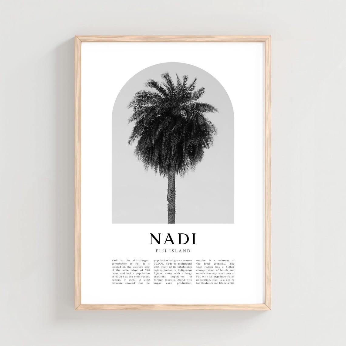 Nadi Fiji Island Tall Lone Palm Tree Black White Tropical Poster