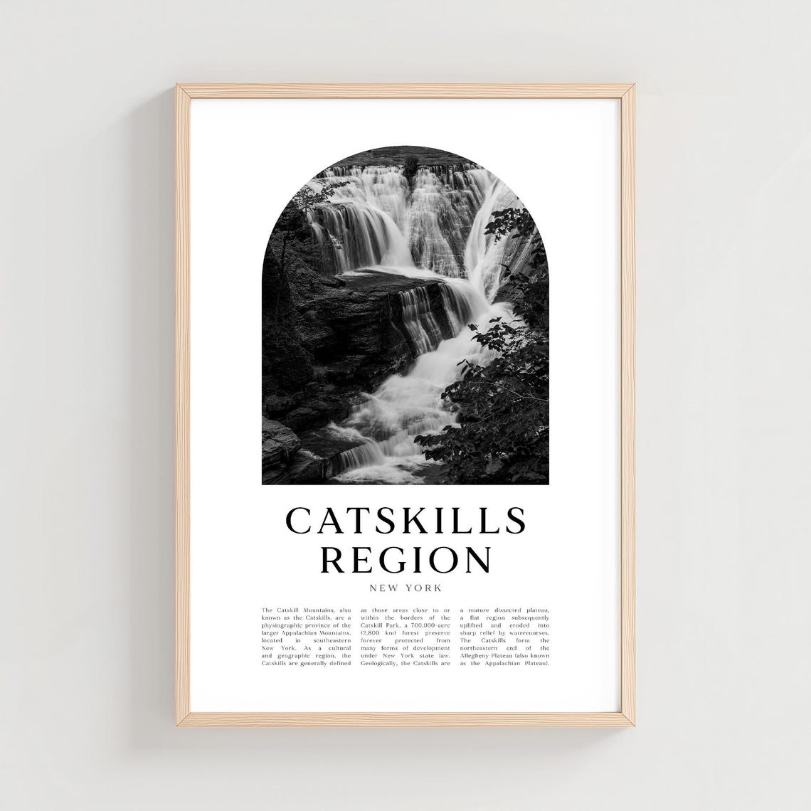 Catskills Region New York Waterfall Black White Nature Art Poster