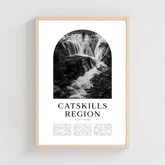 Catskills Region New York Waterfall Black White Nature Art Poster